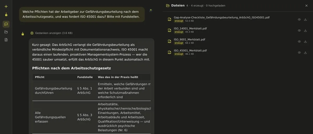 Dateien-Panel mit vier erzeugten PDF-Dateien aus zwei Aufträgen